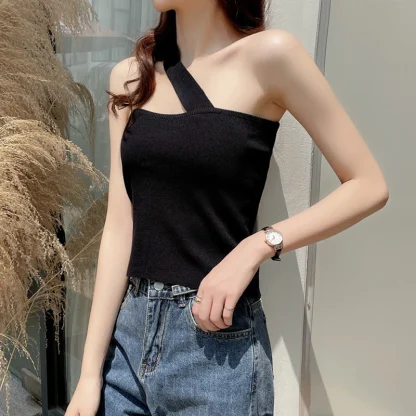 One Strap Shoulder Sweater Top - Image 2