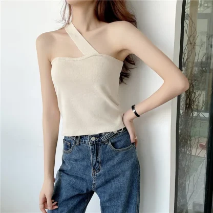 One Strap Shoulder Sweater Top - Image 3