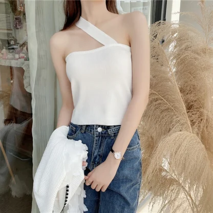 One Strap Shoulder Sweater Top - Image 4