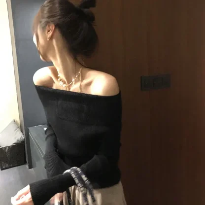 Folded Style Off Shoulder Sweater - Image 3