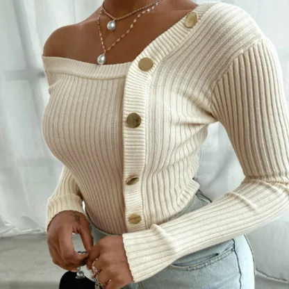Cozy Elegance Off Shoulder Sweater - Image 2