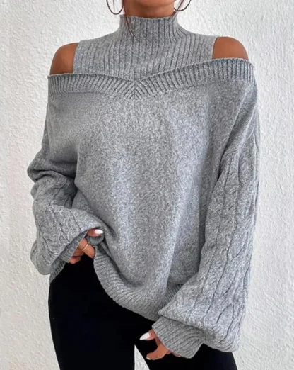Turtle Neck Open Shoulder Sweater - Image 4