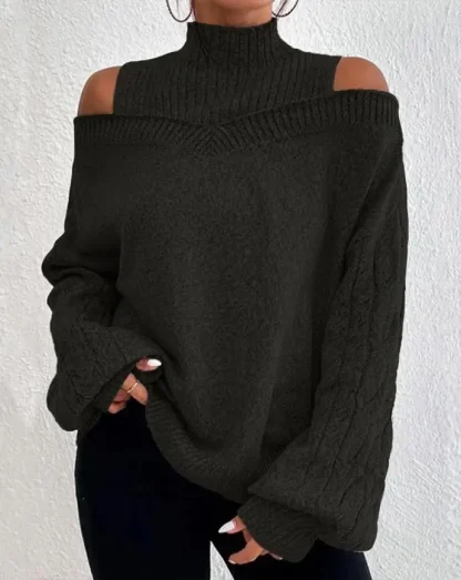 Turtle Neck Open Shoulder Sweater - Image 5