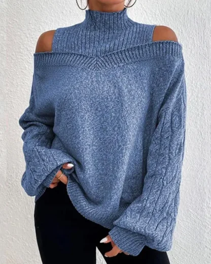 Turtle Neck Open Shoulder Sweater - Image 2
