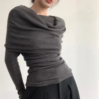 Fold Over Off Shoulder Sweater - Image 3