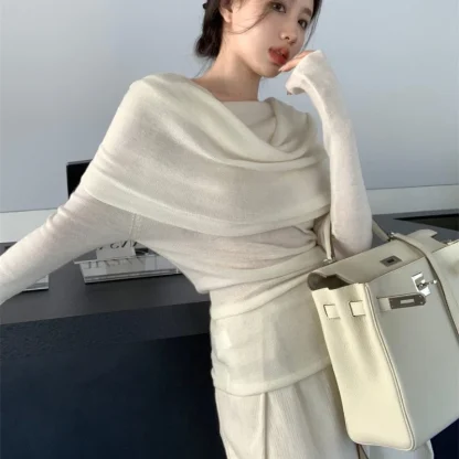 Fold Over Off Shoulder Sweater - Image 4