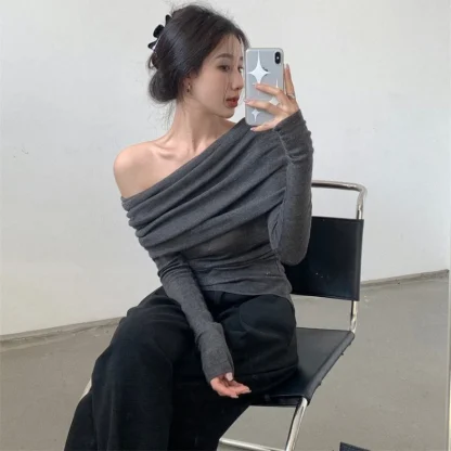 Fold Over Off Shoulder Sweater - Image 5