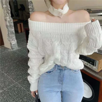Twist Knitted Off Shoulder Sweater - Image 2