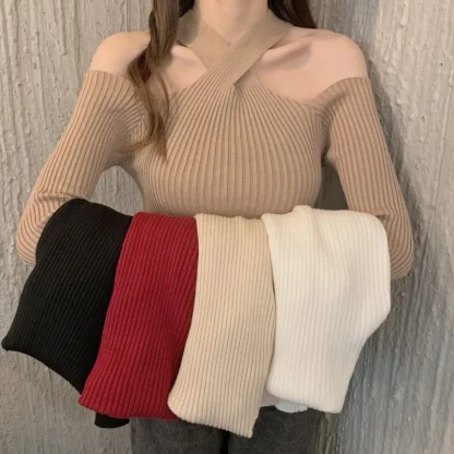 Halter Neck Off Shoulder Sweater - Image 4
