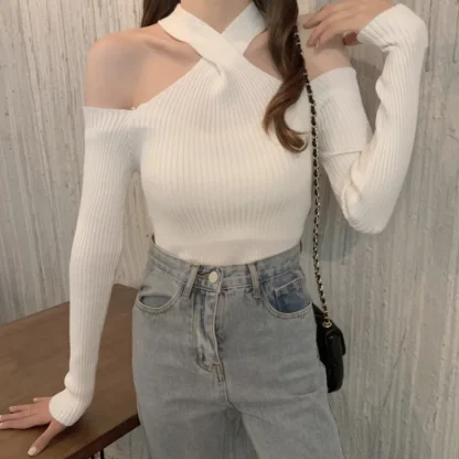 Halter Neck Off Shoulder Sweater - Image 5