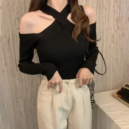 Halter Neck Off Shoulder Sweater - Image 6