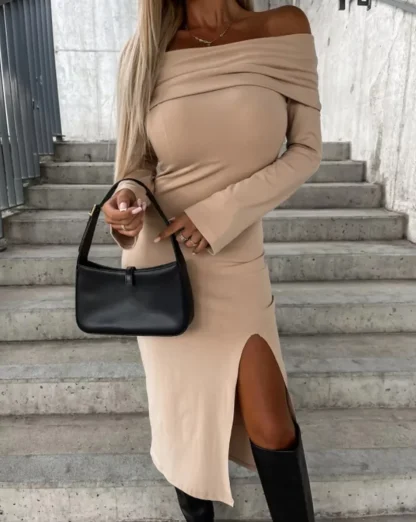 Off Shoulder Sweater Long Dress - Image 2