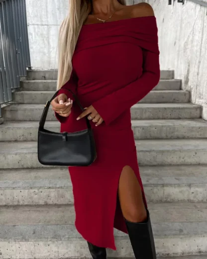 Off Shoulder Sweater Long Dress - Image 3