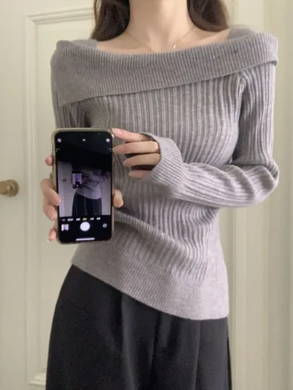 Slash Off Shoulder Sweater Tops - Image 2