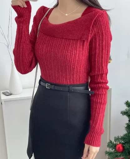 Slash Off Shoulder Sweater Tops - Image 4