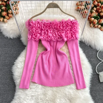Floral Knitted Off Shoulder Sweater - Image 2