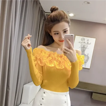 Floral Knitted Off Shoulder Sweater - Image 3