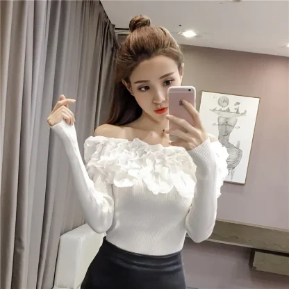 Floral Knitted Off Shoulder Sweater - Image 4