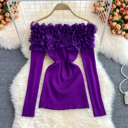 Floral Knitted Off Shoulder Sweater - Image 5