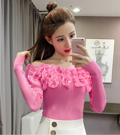 Floral Knitted Off Shoulder Sweater
