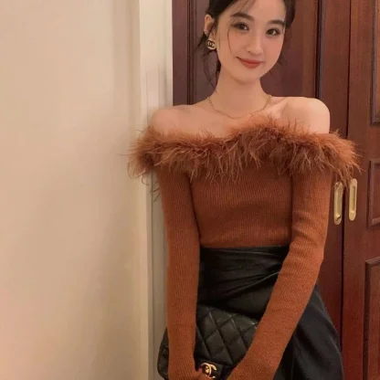 Elegant Slim Off Shoulder Sweater - Image 3