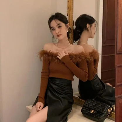 Elegant Slim Off Shoulder Sweater - Image 5