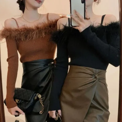 Elegant Slim Off Shoulder Sweater - Image 6