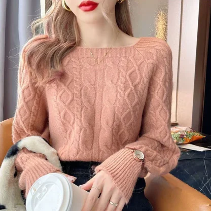Casual Knitted Off Shoulder Sweater - Image 3