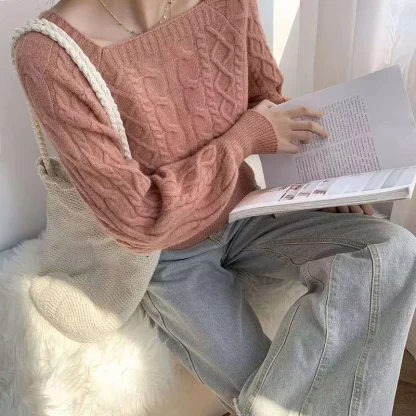 Casual Knitted Off Shoulder Sweater - Image 4