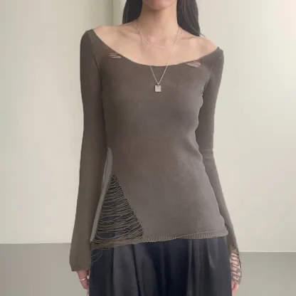 Ripped Style Off Shoulder Sweater