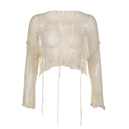 Mesh Style Off Shoulder Sweater - Image 5