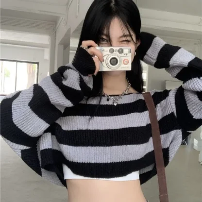 Stripe Top Off Shoulder Sweater - Image 3