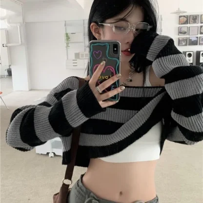 Stripe Top Off Shoulder Sweater - Image 4