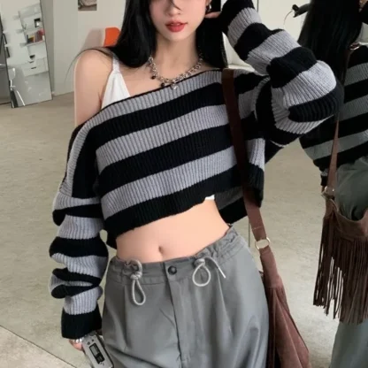 Stripe Top Off Shoulder Sweater