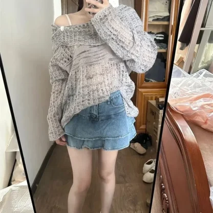 Hollow Out Off Shoulder Sweater - Image 3