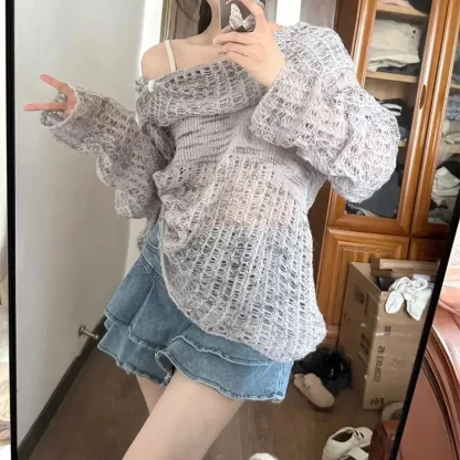 Hollow Out Off Shoulder Sweater - Image 4