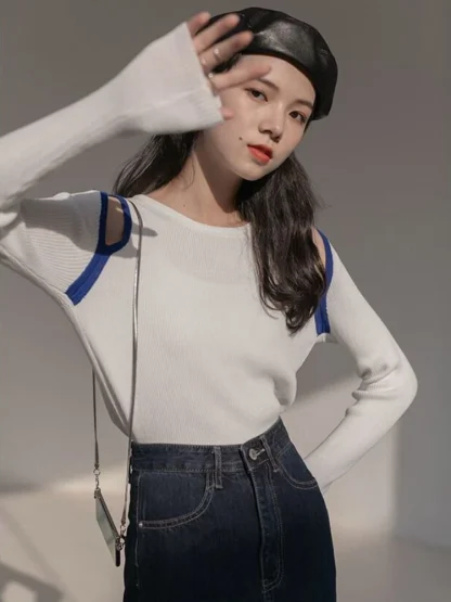 Sexy Open Shoulder Sweater Top - Image 3
