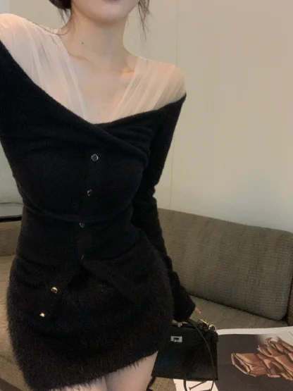 Slim Knitted Off Shoulder Sweater - Image 2