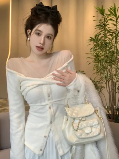Slim Knitted Off Shoulder Sweater - Image 3