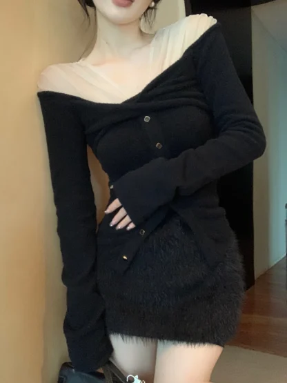 Slim Knitted Off Shoulder Sweater - Image 4