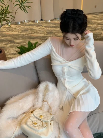 Slim Knitted Off Shoulder Sweater - Image 5