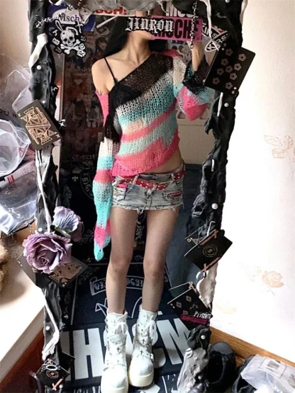 Mesh Off Shoulder Sweater Tops - Image 6