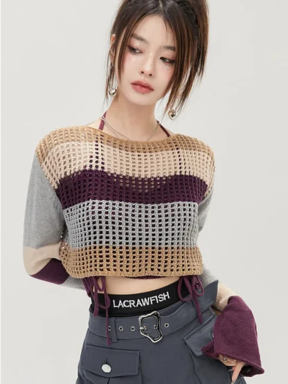 Hollow Crop Off Shoulder Sweater - Image 3