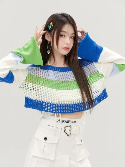 Hollow Crop Off Shoulder Sweater - Image 5