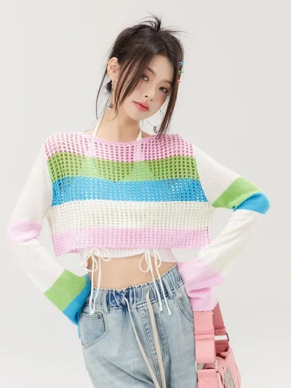 Hollow Crop Off Shoulder Sweater - Image 7