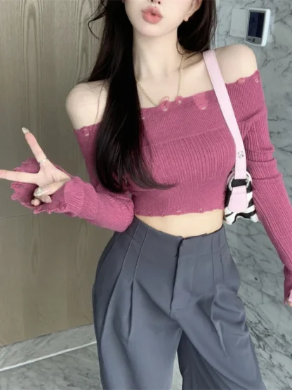 Slim Hollow Off Shoulder Sweater