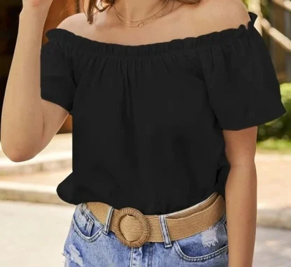 Ruffled Off Shoulder Sweater Tops - Image 3