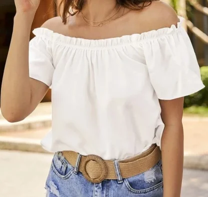 Ruffled Off Shoulder Sweater Tops