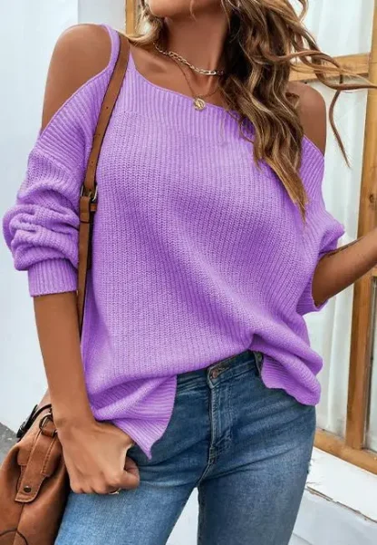 Trendy Open Shoulder Sweater Tops - Image 4