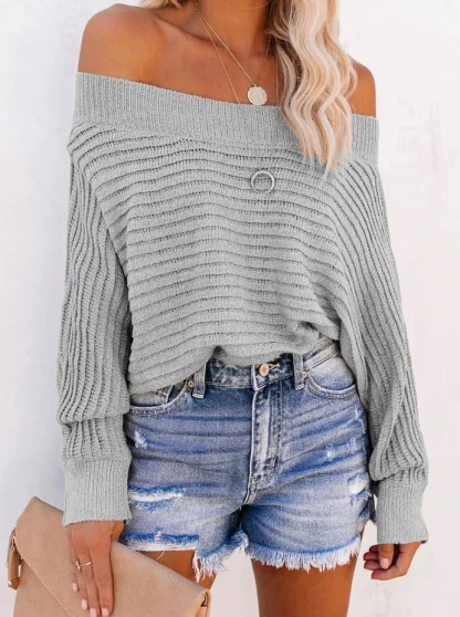 Oversized Off Shoulder Sweater Tops - Image 3